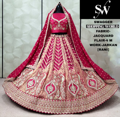 Rust orange Peacock jacquard Lehenga