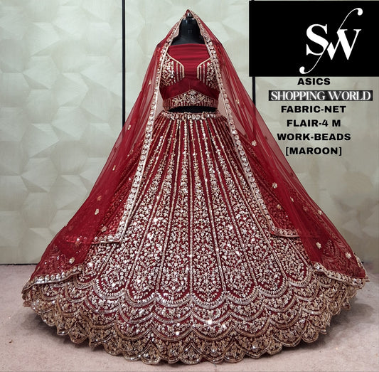 Maroon Net Lehenga