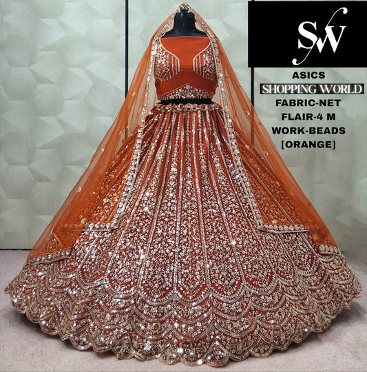 Rust Orange Net Lehenga