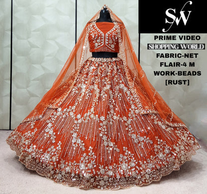 Rust orange Net Lehenga - Shopping World