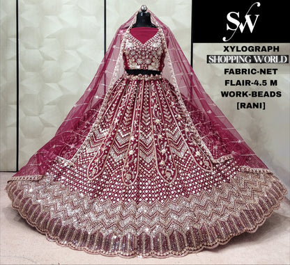 Rust orange Net Lehenga