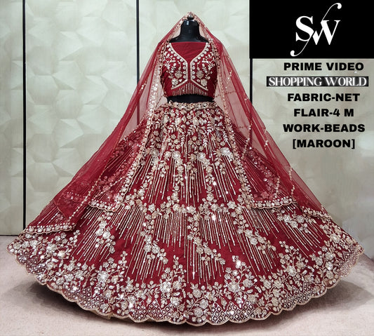 Maroon Net Lehenga