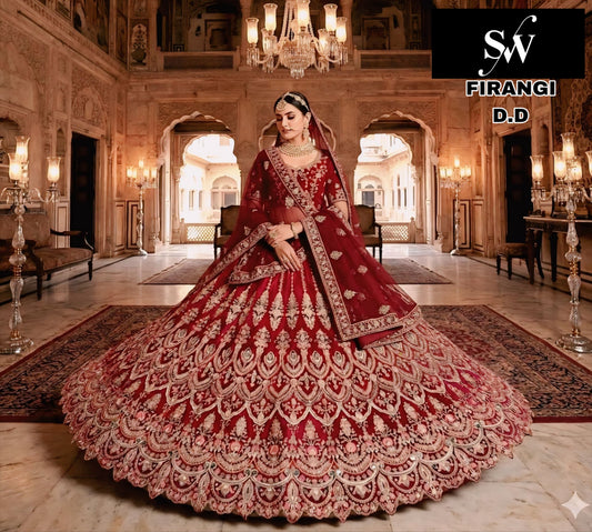 Raspberry Velvet Double Dupatta Bridal Lehenga
