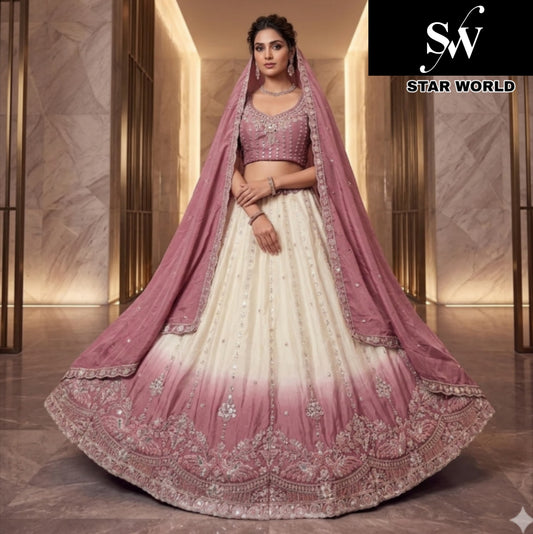 Rust orange Lavender Pista green pink Sky Blue H O Lehenga