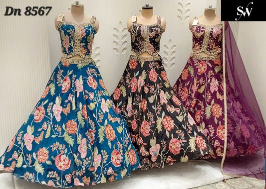 Purple Sky Blue Lavender Crop Top Lehenga