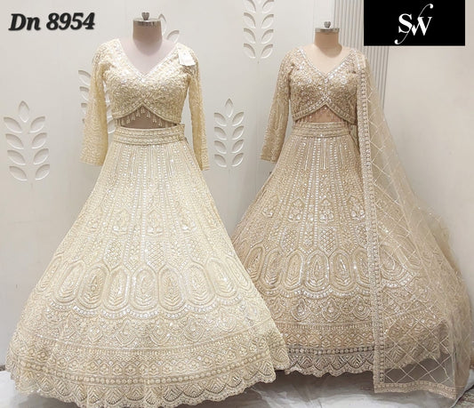 Off White Beige golden Crop Top Lehenga