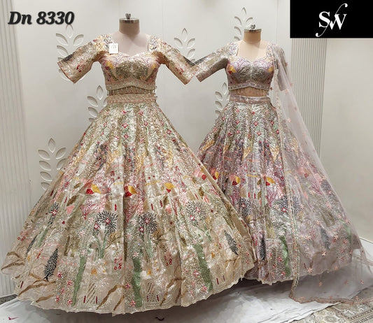 Pink Chiku Golden Crop Top Lehenga