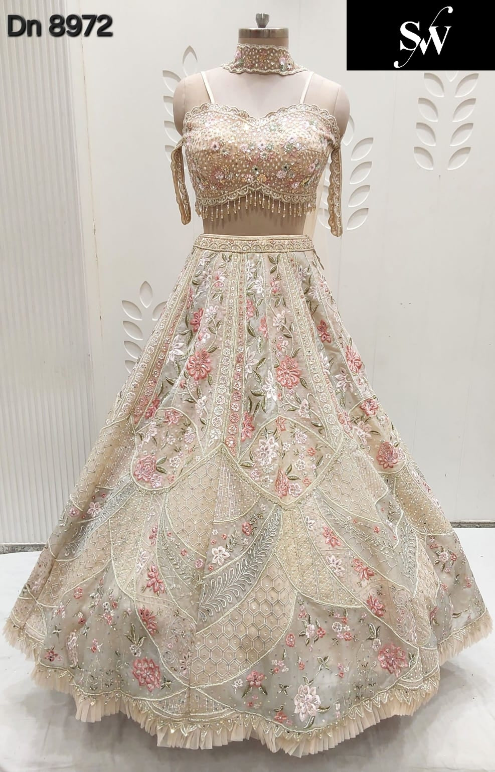 PDP Beige Golden Crop Top Lehenga