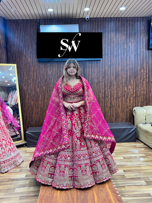 Rani pink Heavy Ball Bridal Lehenga ( Happy Customer )