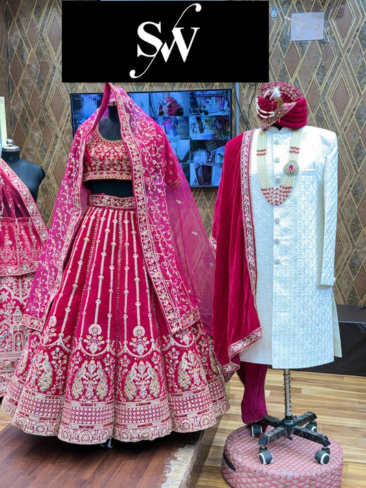 Rani pink peacock Ball Bridal Lehenga Sherwani