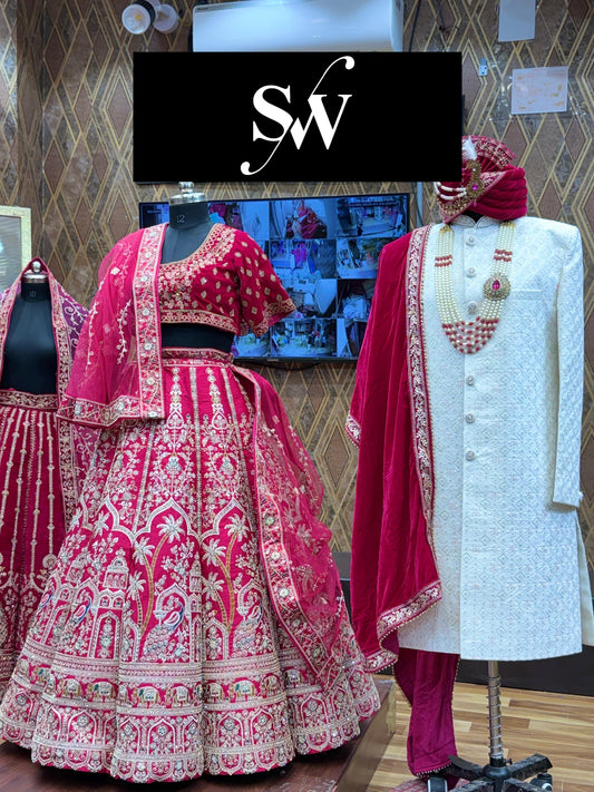 Rani pink peacock Ball Bridal Lehenga Sherwani