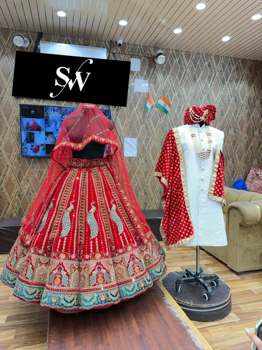 Rani pink peacock Ball Bridal Lehenga Sherwani