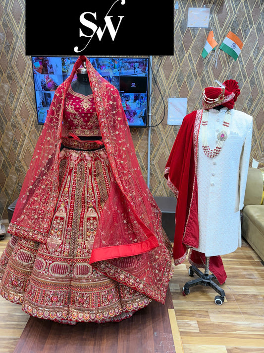 Maroon Ball Bridal Lehenga Sherwani