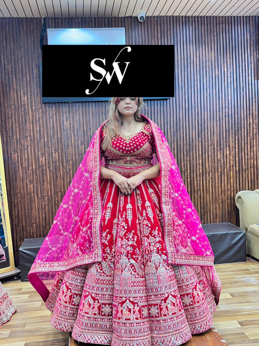Red Heavy Ball Bridal Lehenga ( Happy Customer )
