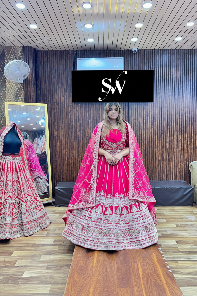 Rani pink Bridal handwork Lehenga (Happy Customer)