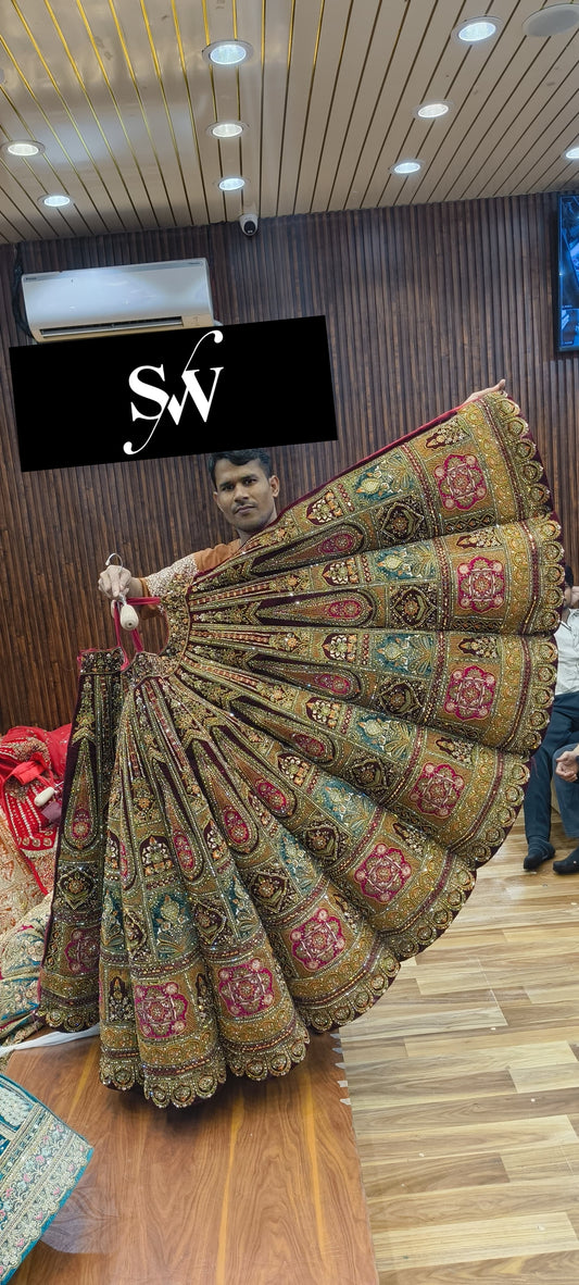 Beige golden Ball Bridal Lehenga