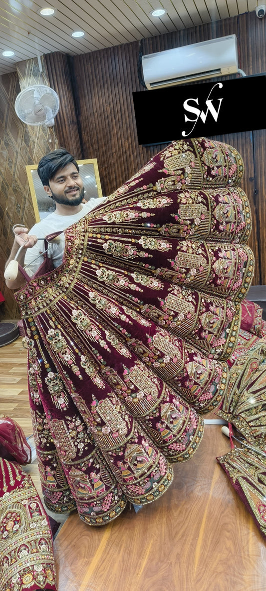 Maroon Peacock Ball Bridal Lehenga