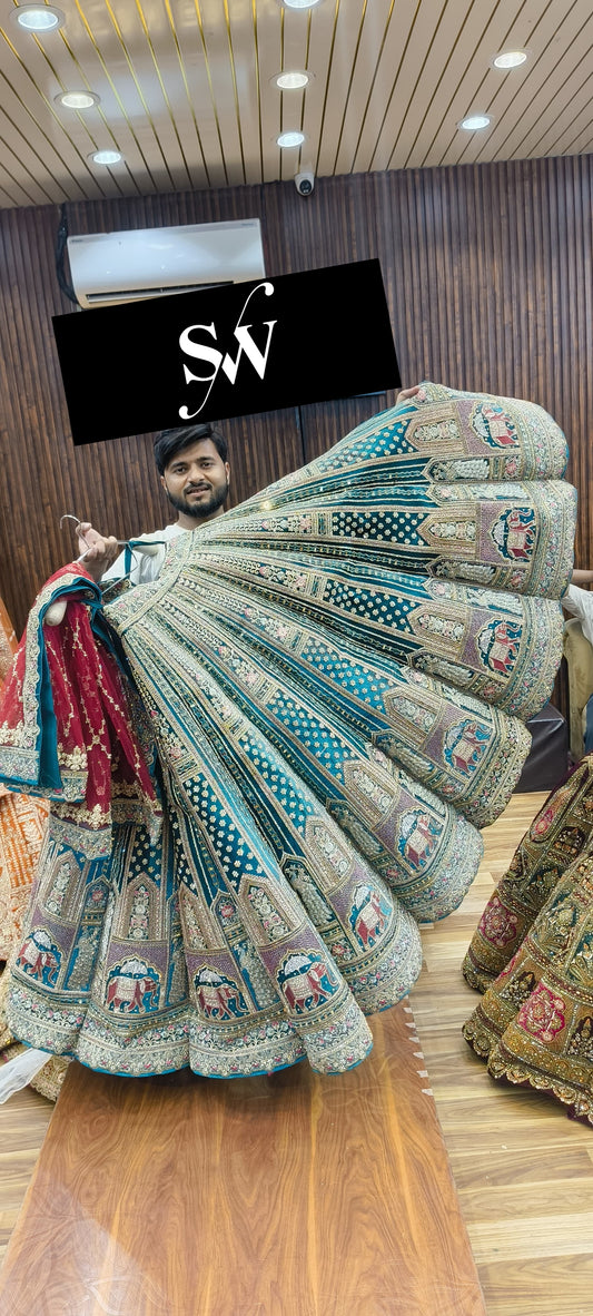 Sea Blue Green Peacock Ball Bridal Lehenga