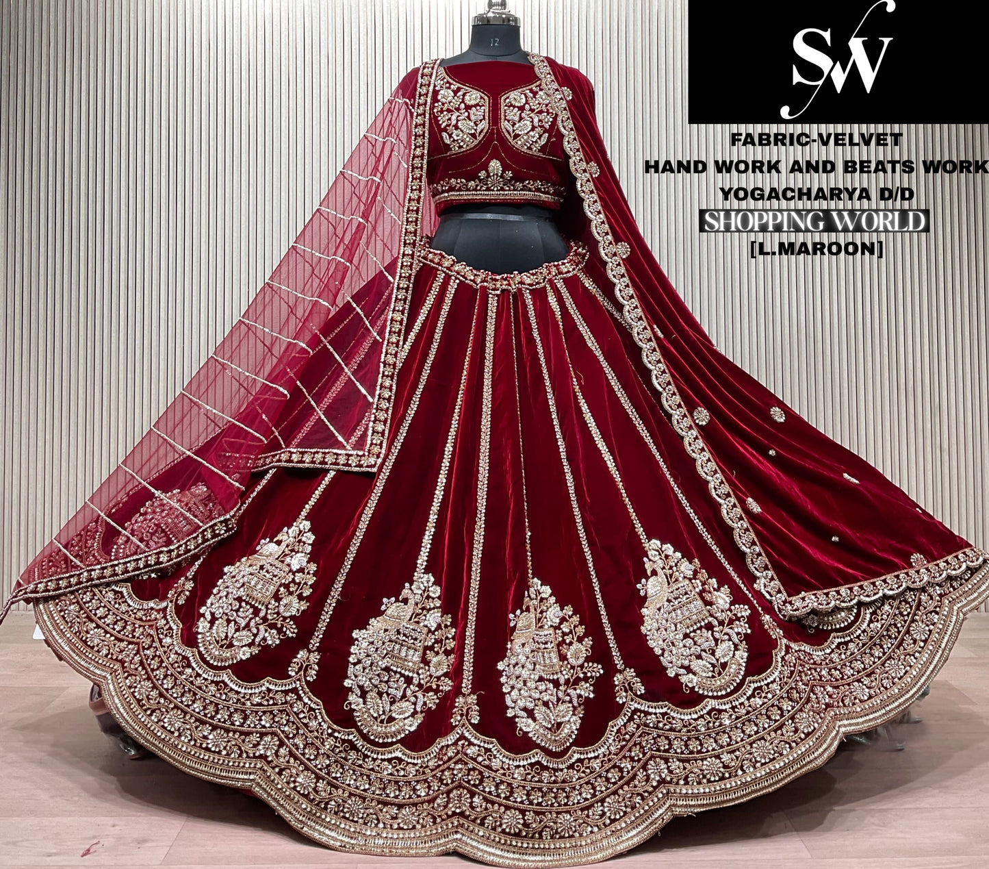 Dark Maroon Velvet Bridal Lehenga