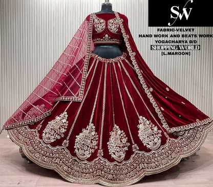Dark Maroon Velvet Bridal Lehenga