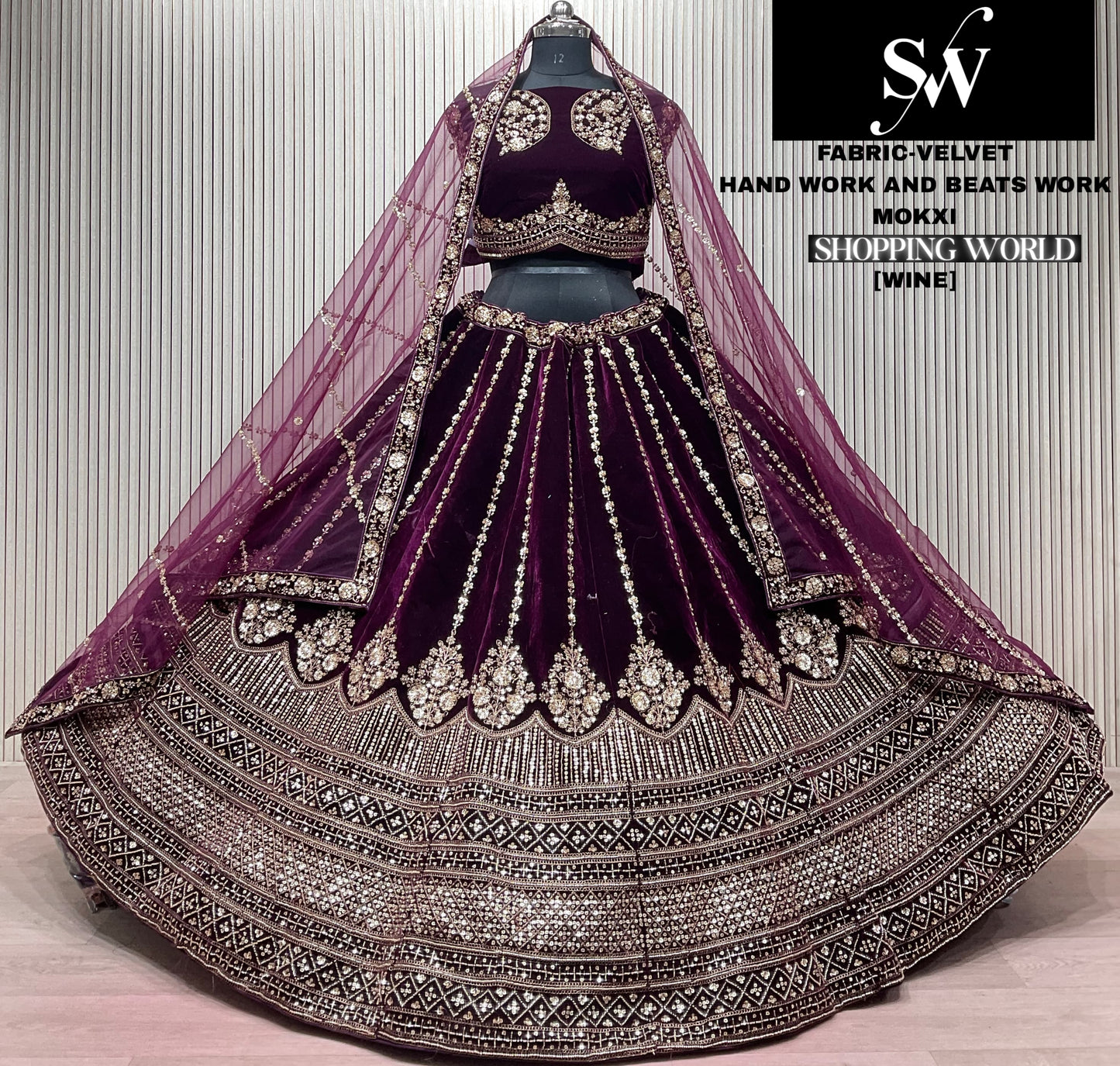 Wine Velvet Bridal Lehenga