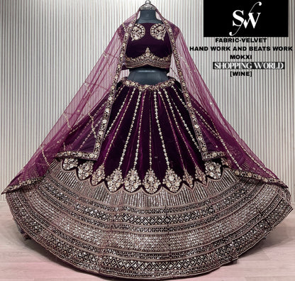 Wine Velvet Bridal Lehenga