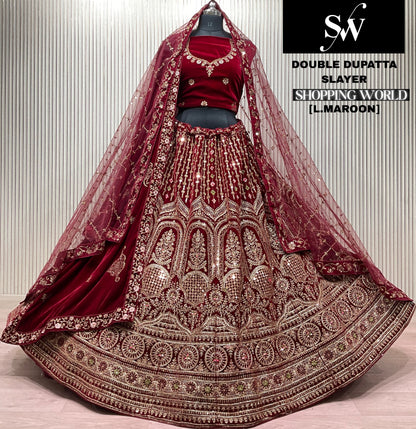 Light Maroon Double Dupatta Bridal Lehenga