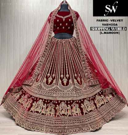 Dark Maroon Velvet Doli Barat Bridal Lehenga