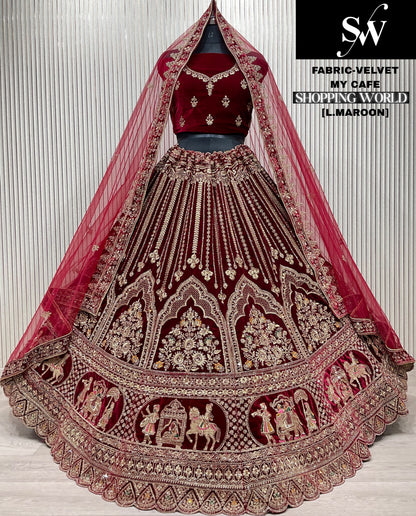 Dark Maroon Velvet Bridal Lehenga