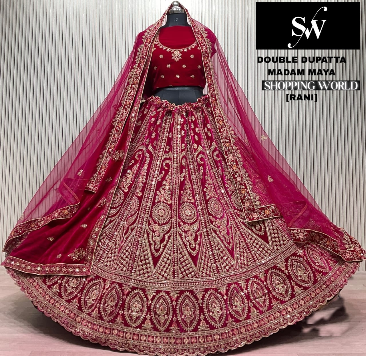 Rani pink Double Dupatta Bridal Lehenga