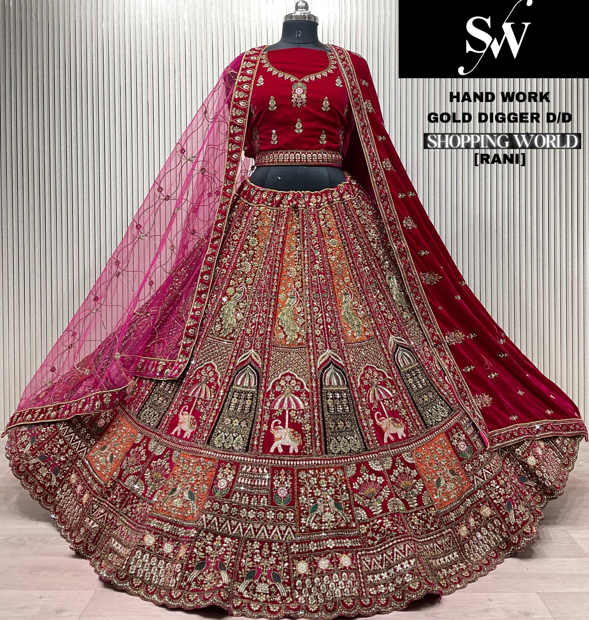 Light Maroon Peacock Bridal Lehenga - Shopping World
