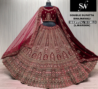 Light Maroon Double Dupatta Bridal Lehenga - Shopping World