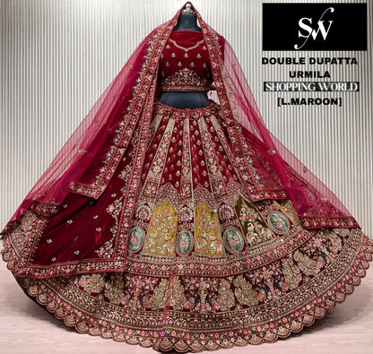 Light Maroon Double Dupatta Bridal Lehenga - Shopping World