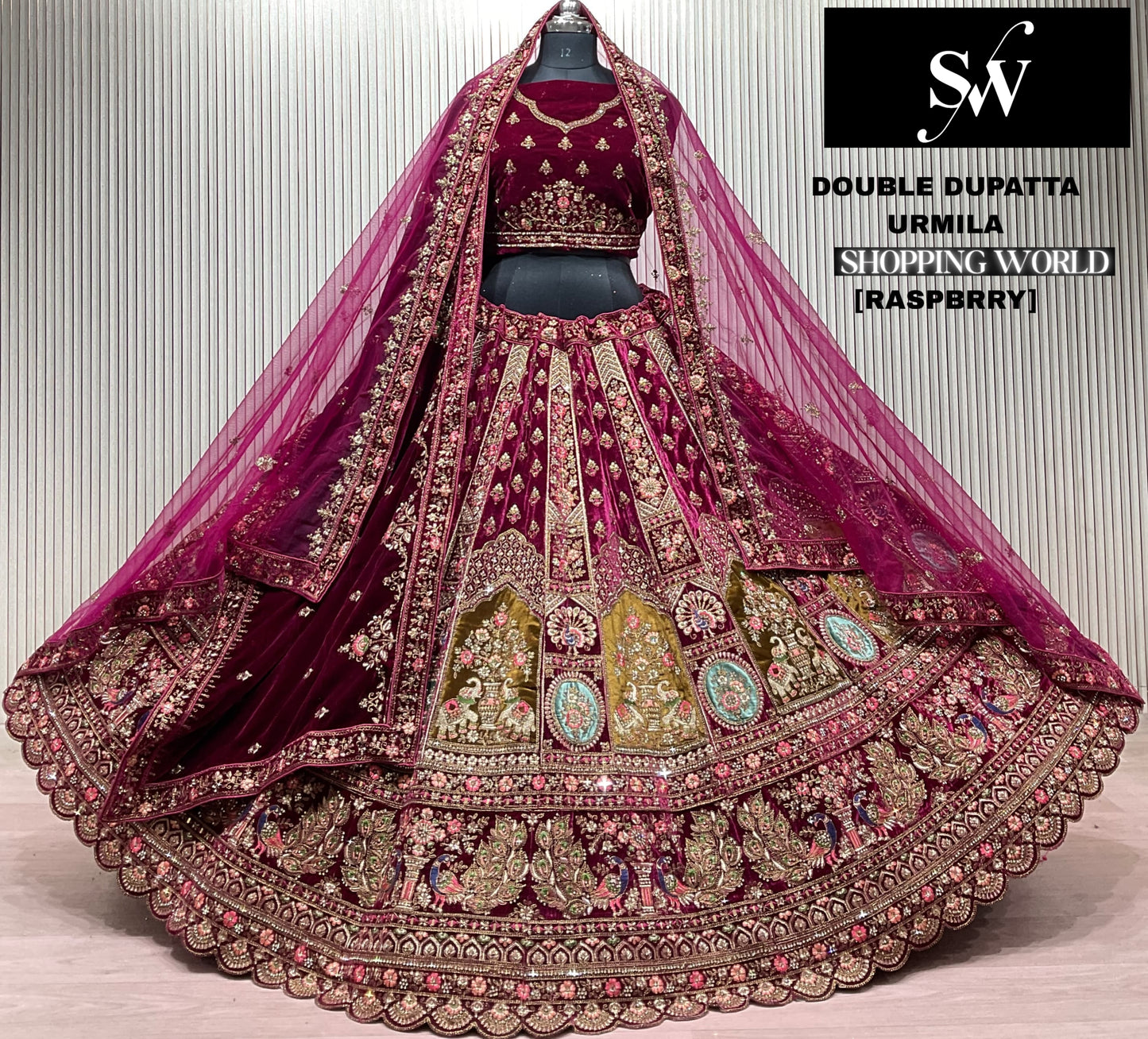 Light Maroon Double Dupatta Bridal Lehenga - Shopping World