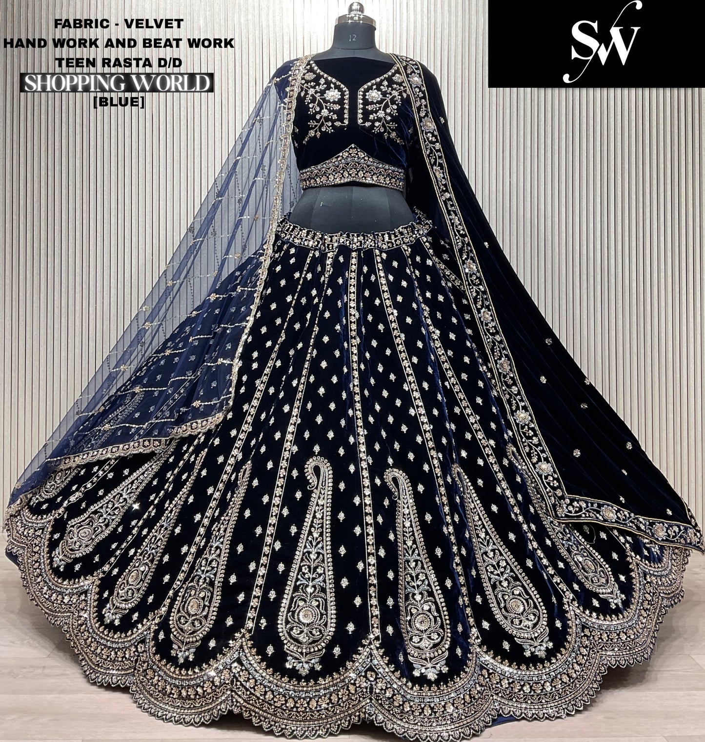 Blue Velvet Peacock Bridal Lehenga