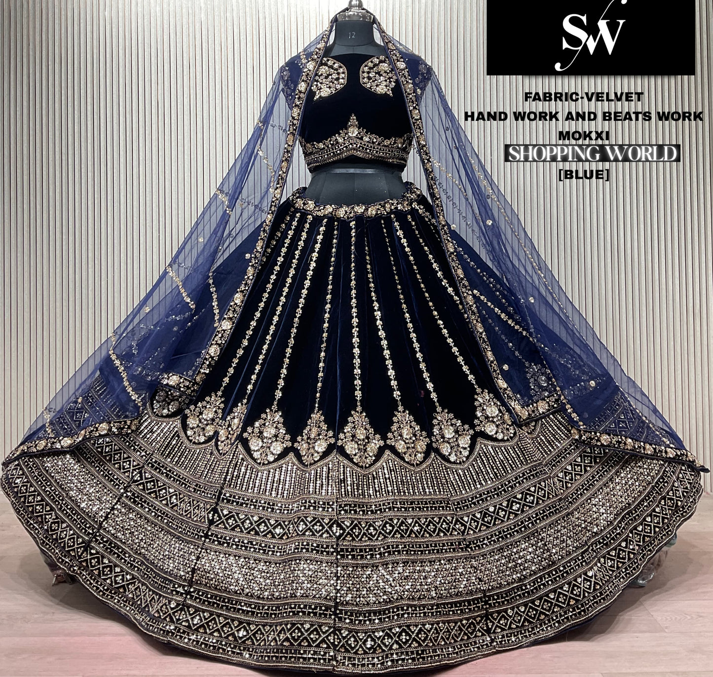 Blue Velvet Bridal Lehenga