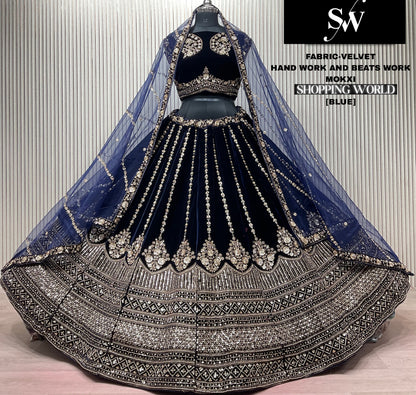 Blue Velvet Bridal Lehenga