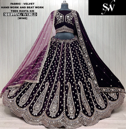 Blue Velvet Peacock Bridal Lehenga
