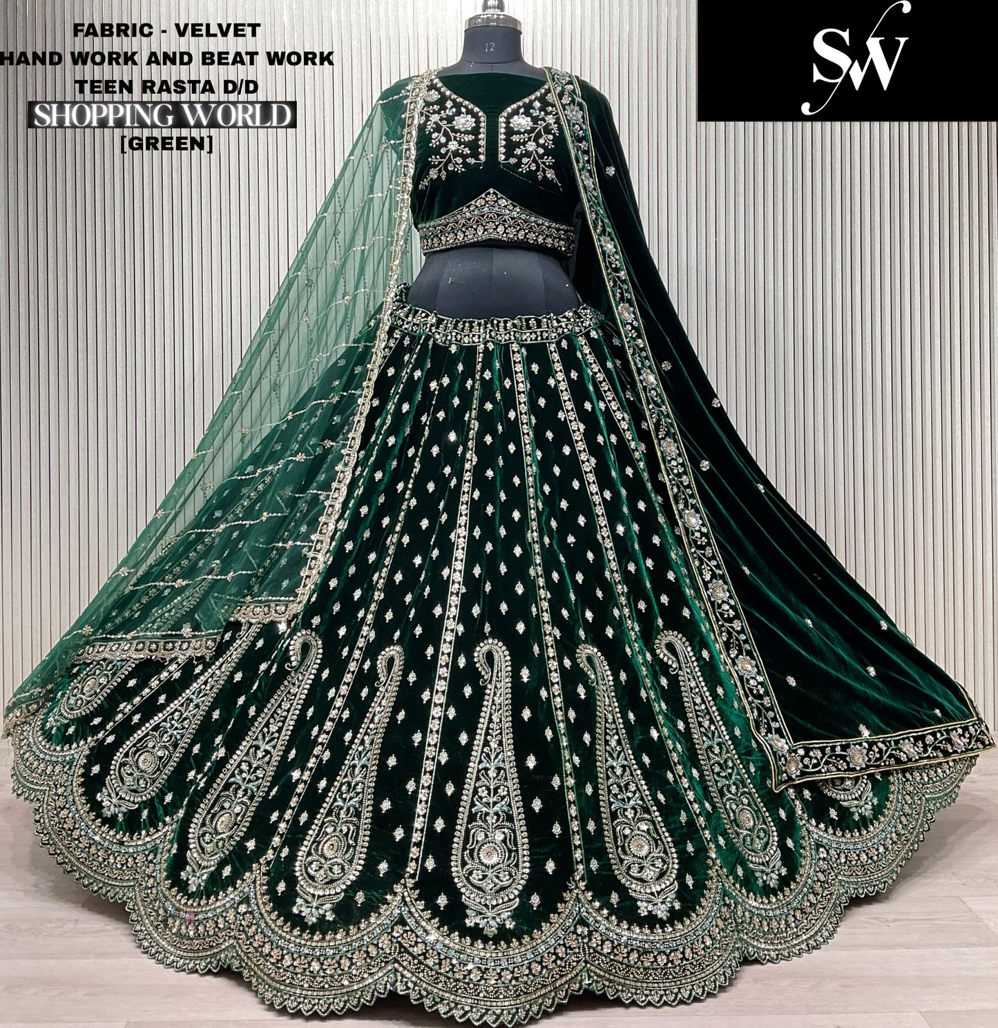 Blue Velvet Peacock Bridal Lehenga