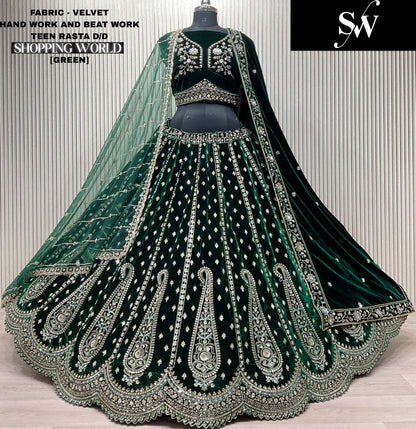 Blue Velvet Peacock Bridal Lehenga