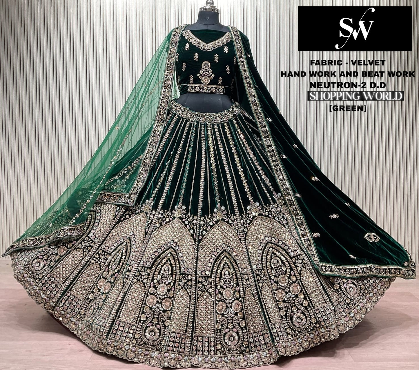 Green Velvet Bridal Lehenga