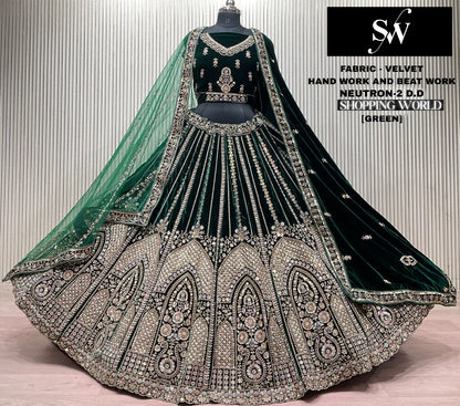 Green Velvet Bridal Lehenga