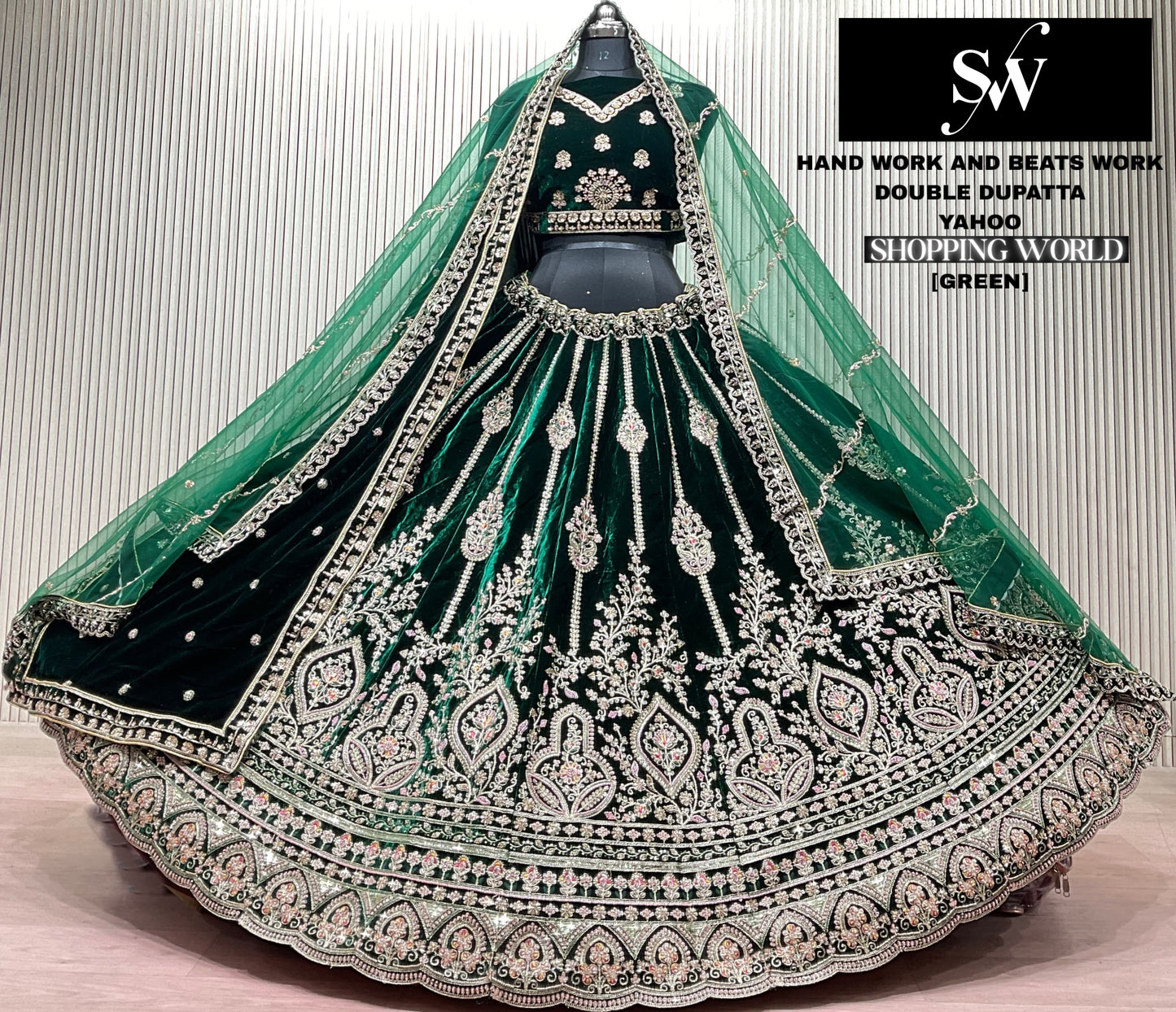 Green Double Dupatta Bridal Lehenga