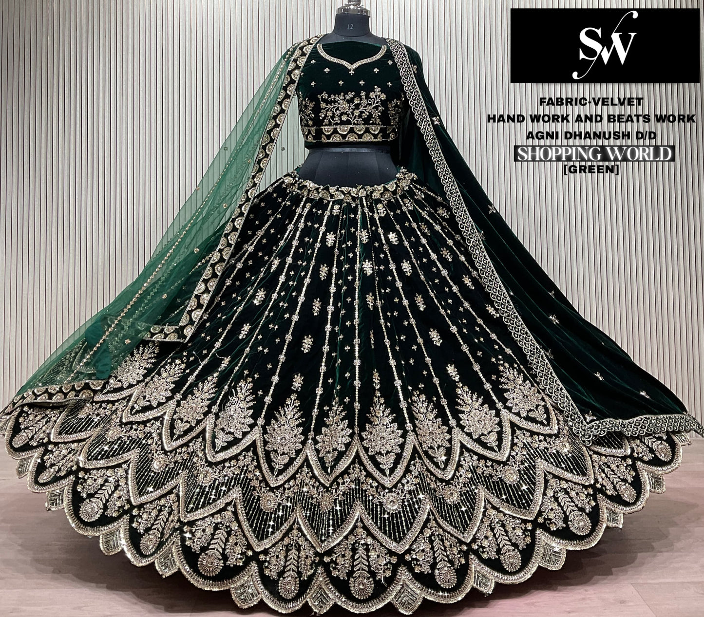 Green Velvet Bridal Lehenga