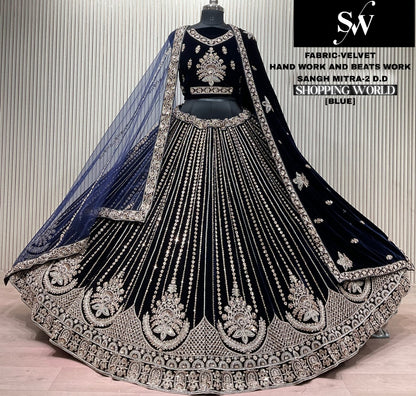 Blue Velvet Bridal Lehenga