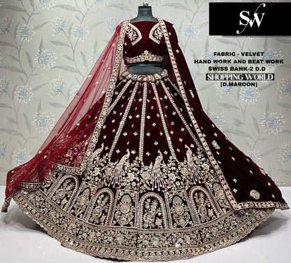 Green Peacock Velvet Bridal Lehenga