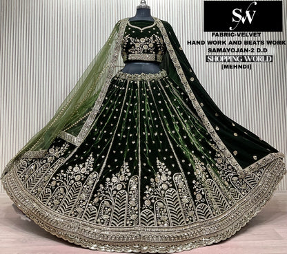 Green Velvet Bridal Lehenga