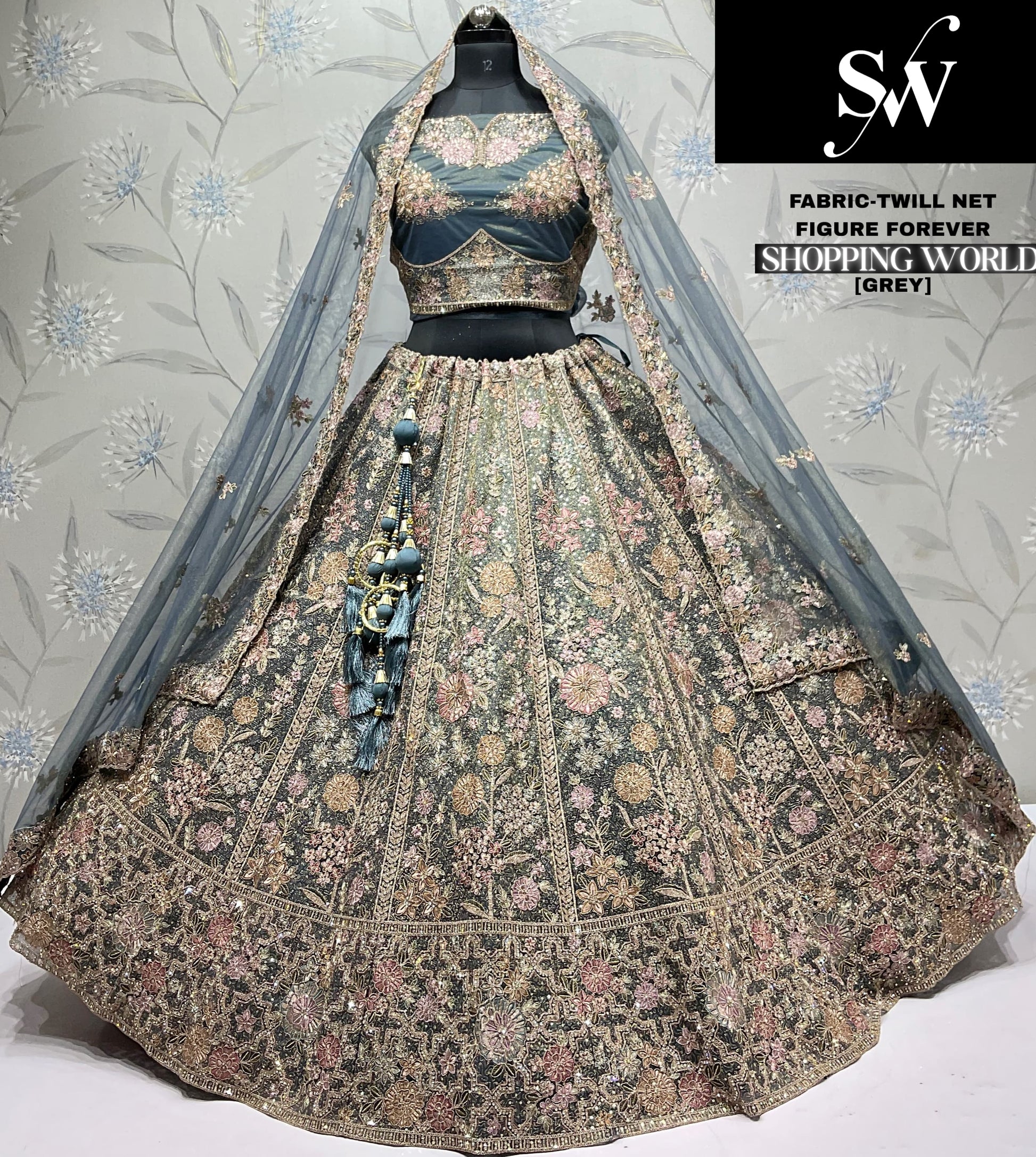 Coffee Brown Twill Net Lehenga - Shopping World