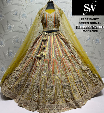 Mehendi Green Net Lehenga - Shopping World