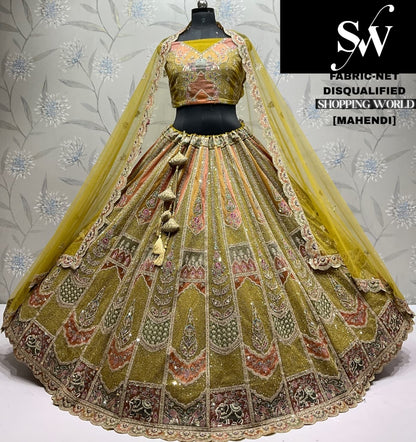 Mehendi Green Net Lehenga - Shopping World